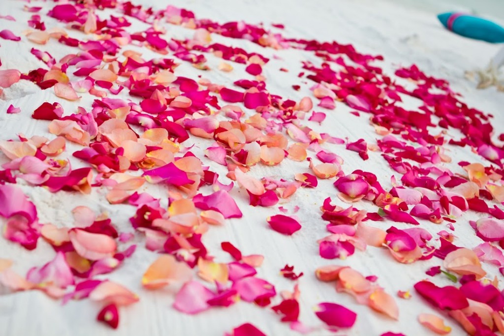 beach wedding rose petals
