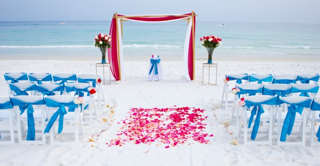 pink and turquoise beach wedding
