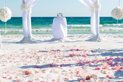 sand ceremony beach wedding set up