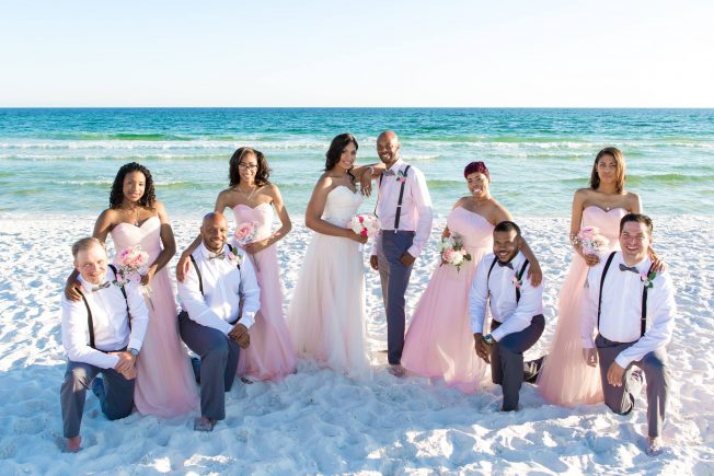 bridal party light pink poses