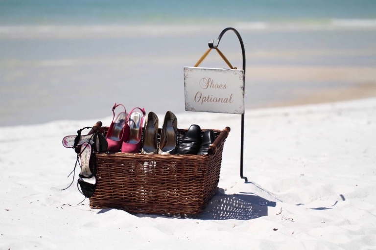 shoe basket beach wedding ceremony