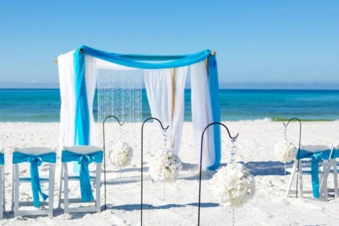 tiffany blue bamboo arbor beach wedding panama city beach