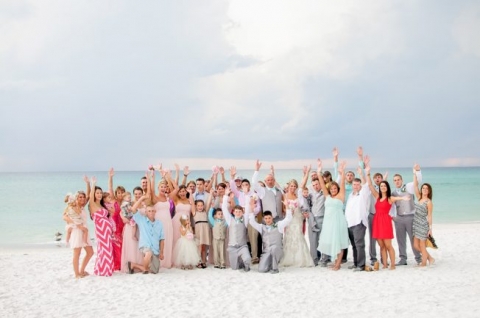 group photo beach wedding in Panama city beach