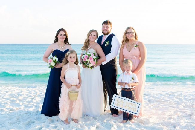 pink and navy blue beach wedding